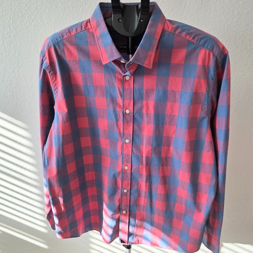 UNTUCKIT MEN XXL BLUE AND PINK BUFFALO PLAID LONG SLEEVE SHIRT
